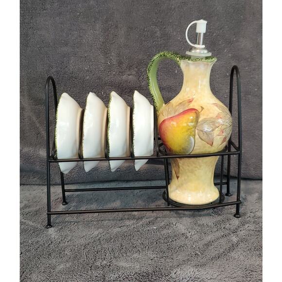 Baum 6 Piece Tuscany Fruit Olive Oil Dipping Set with Rack - Picture 7 of 8